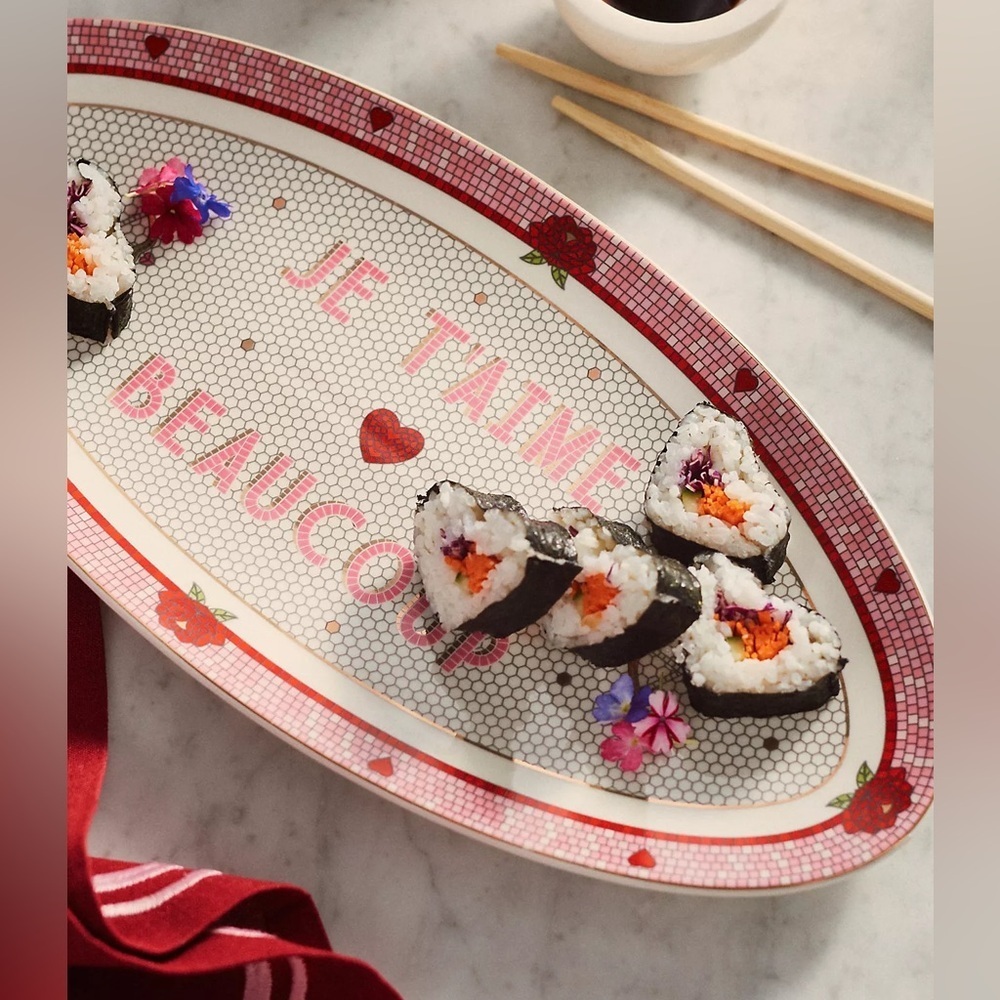 Anthropologie Bistro Tile Stoneware 24k tray Accent Platter: Valentine's serving